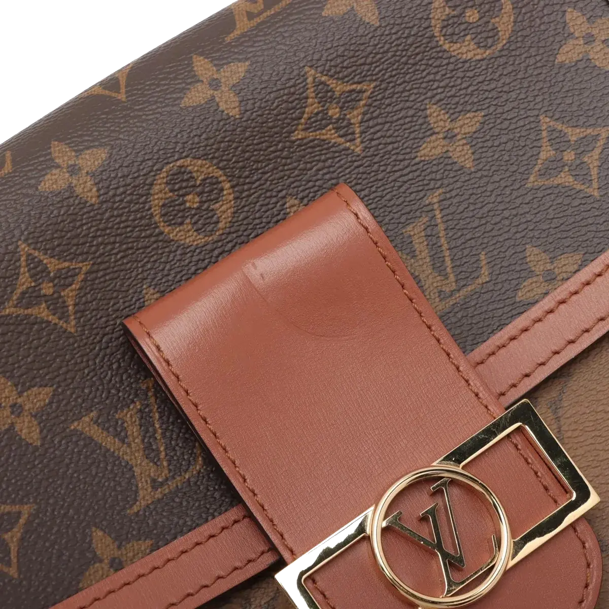 Pre-Loved Dauphine Shoulder Bag Monogram Coated Canvas MM with Gold Hardware, Brown