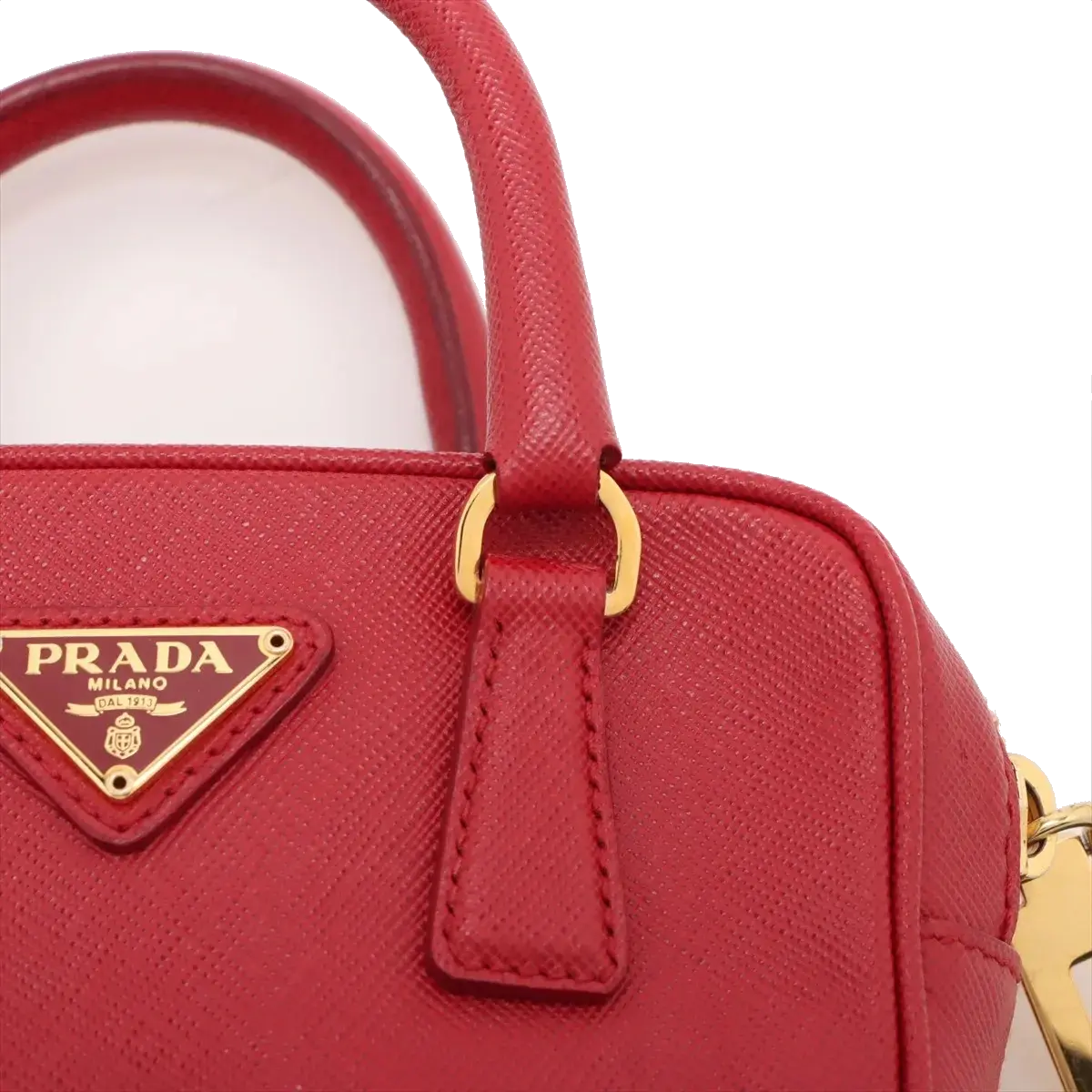 Pre-Loved Saffiano Mini Bauletto Handbag Leather Mini with Gold Hardware, Red