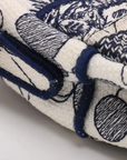 Pre-Loved Saddle Shoulder Bag Toile de Jouy Canvas Medium with Aged Gold Hardware, Beige and Blue