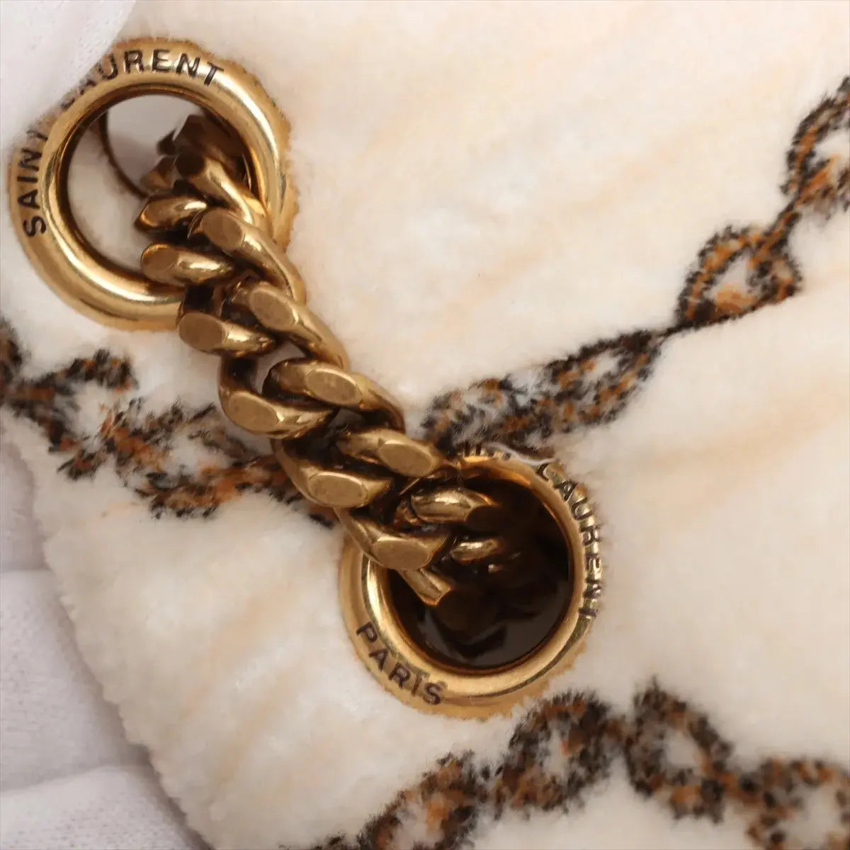 Pre-Loved Loulou Puffer Shoulder Bag Quilted Velvet Small with Aged Gold Hardware, Ivory Multicolor