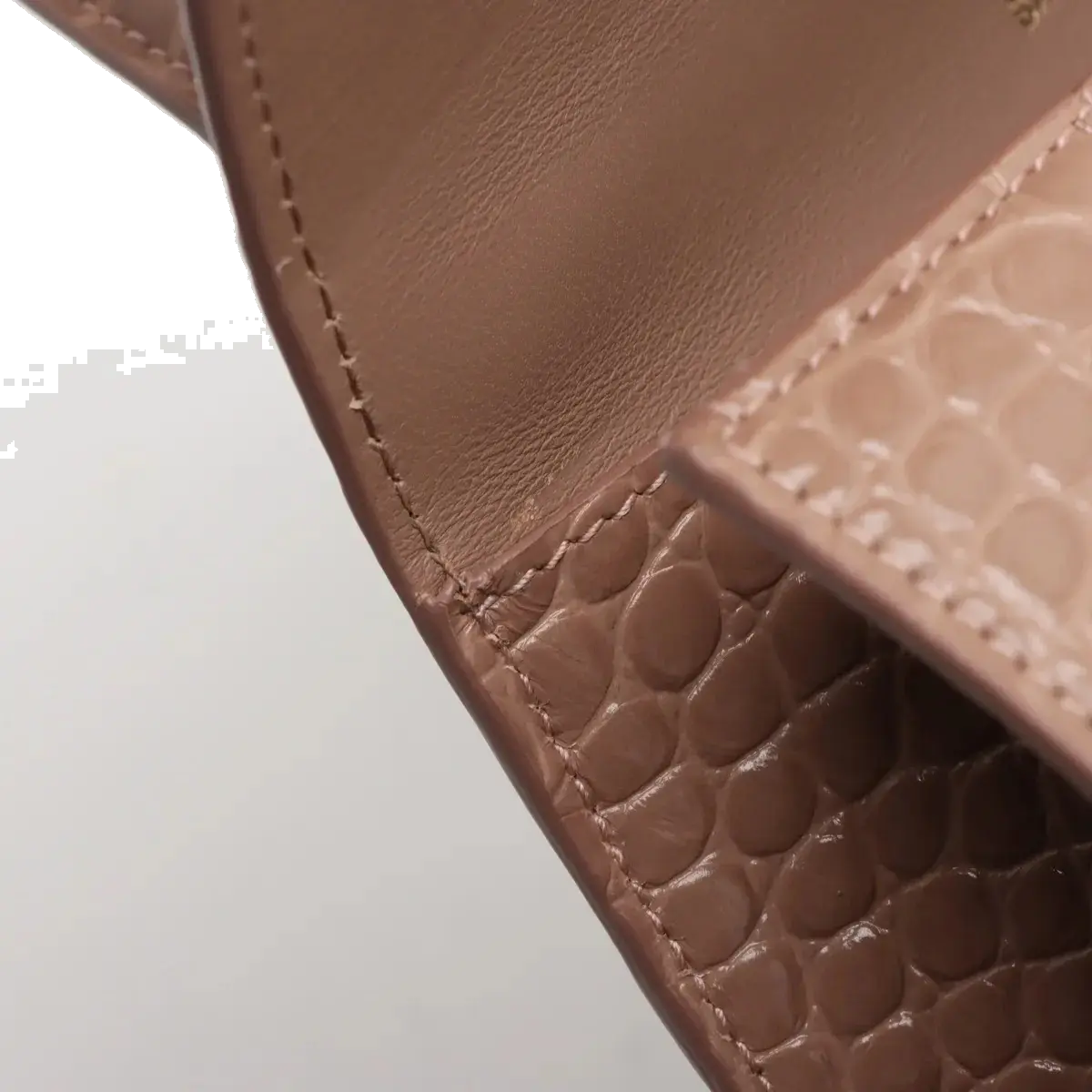 Pre-Loved Hourglass Handbag Crocodile Embossed Leather Small with Gold Hardware, Beige