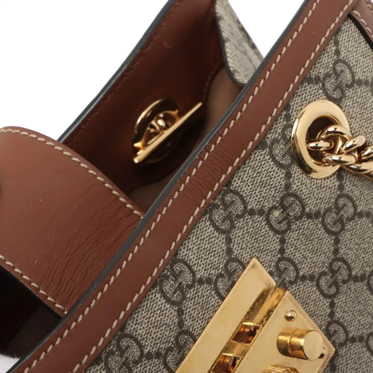 Pre-Loved Padlock Tote Monogram Coated Canvas Small with Gold Hardware, Beige Ebony