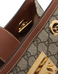 Pre-Loved Padlock Tote Monogram Coated Canvas Small with Gold Hardware, Beige Ebony