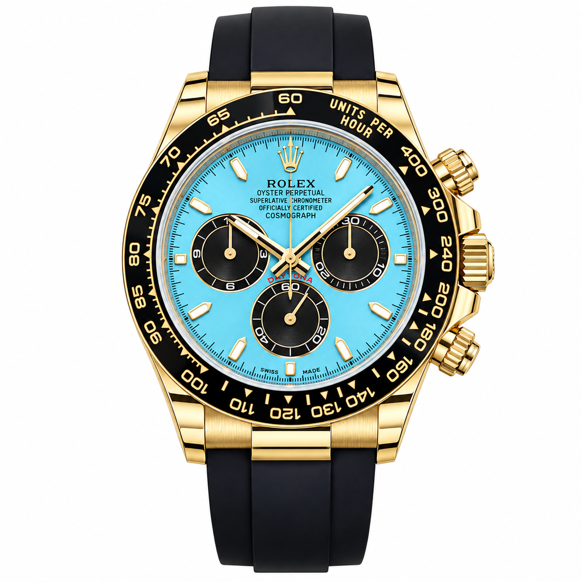 Pre-Loved Cosmograph Daytona 40 Yellow Gold Oysterflex 126518LN, Turquoise blue and black Dial