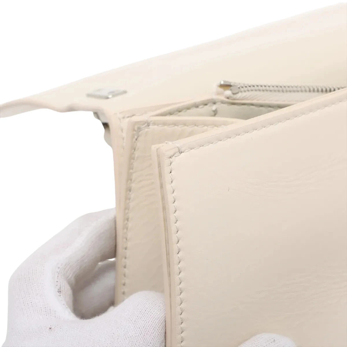 Pre-Loved Crush Sling Shoulder Bag Leather Small with Silver Hardware, Cream