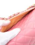 Pre-Loved Classic Double Flap Shoulder Bag Quilted Leather Small with Rainbow Iridescent Hardware, Pink