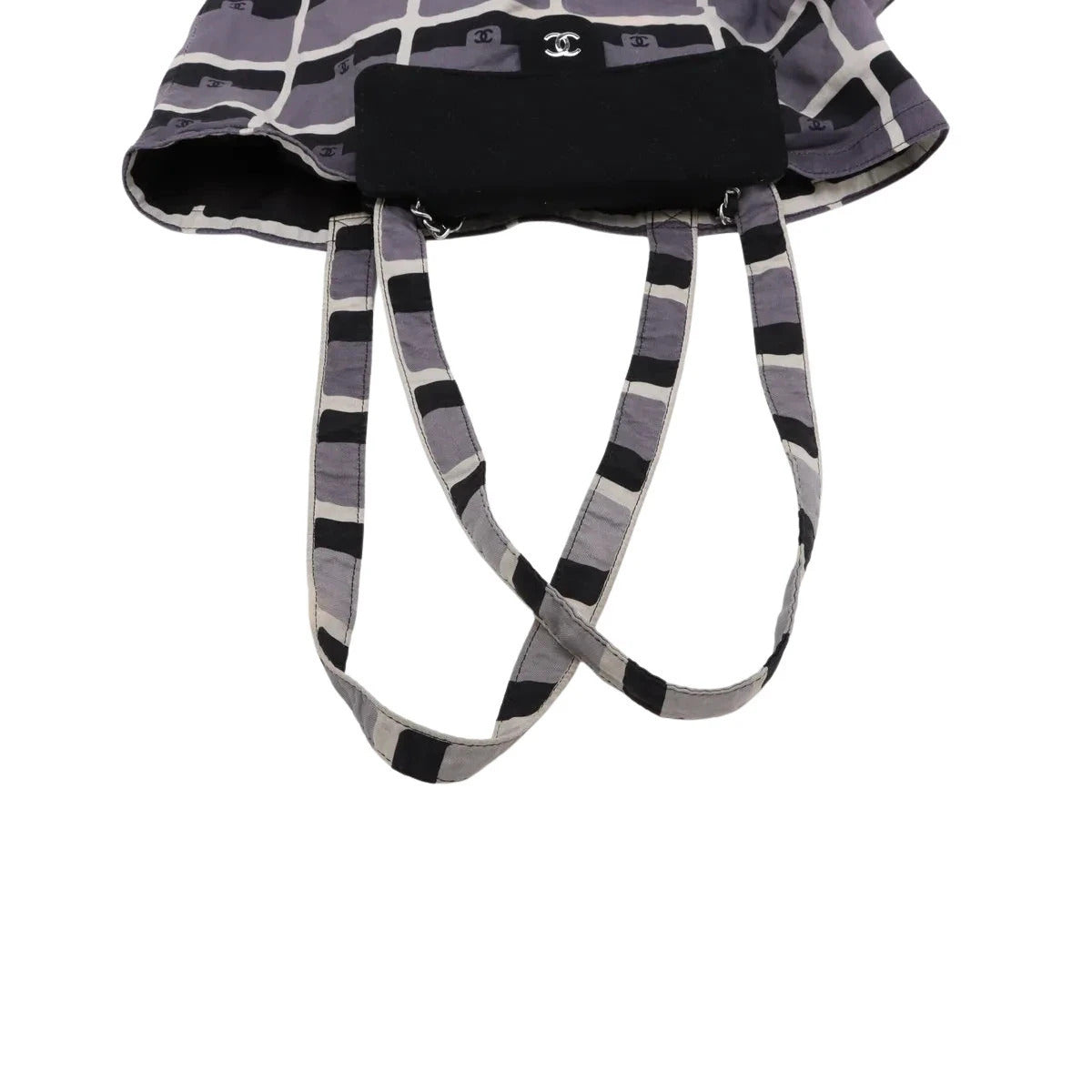 Pre-Loved Quilted Flap Bag with Foldable Tote Crossbody Bag Quilted Canvas Mini with Silver Hardware, Black