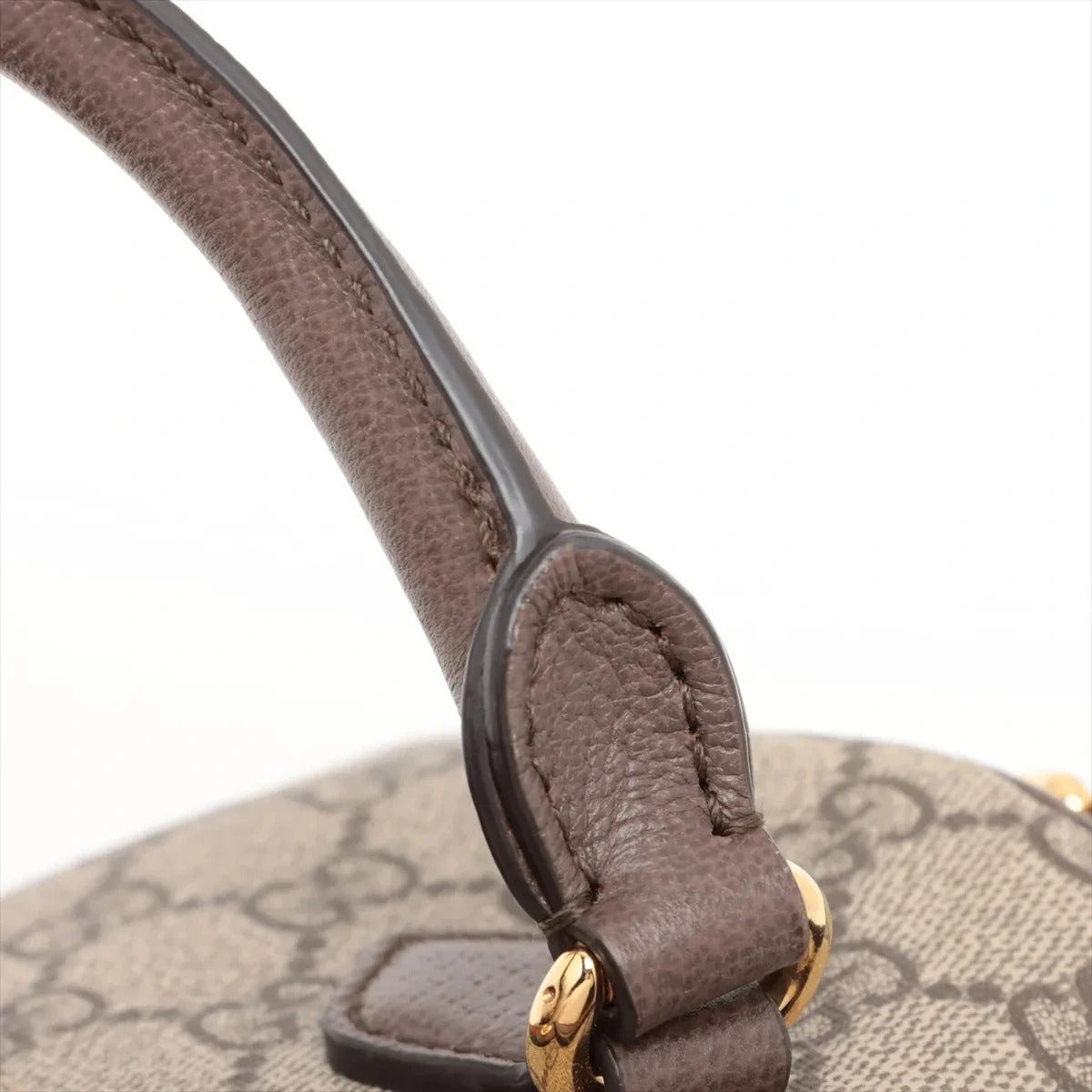 Pre-Loved Ophidia GG Mini Boston Handbag Monogram Coated Canvas Mini with Gold Hardware, Beige Ebony