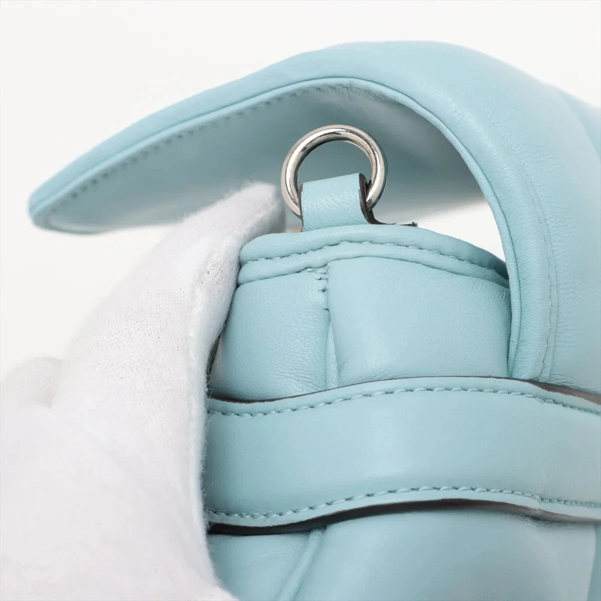 Pre-Loved Horsebit Chain Shoulder Bag Quilted Leather Small with Silver Hardware, Light Blue