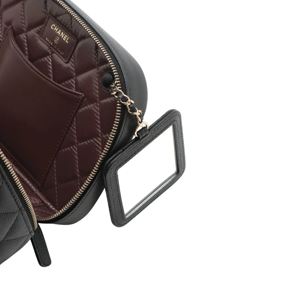 Pre-Loved CC Filigree Vanity Case Vanity Case Quilted Leather Small with Silver Hardware, Black