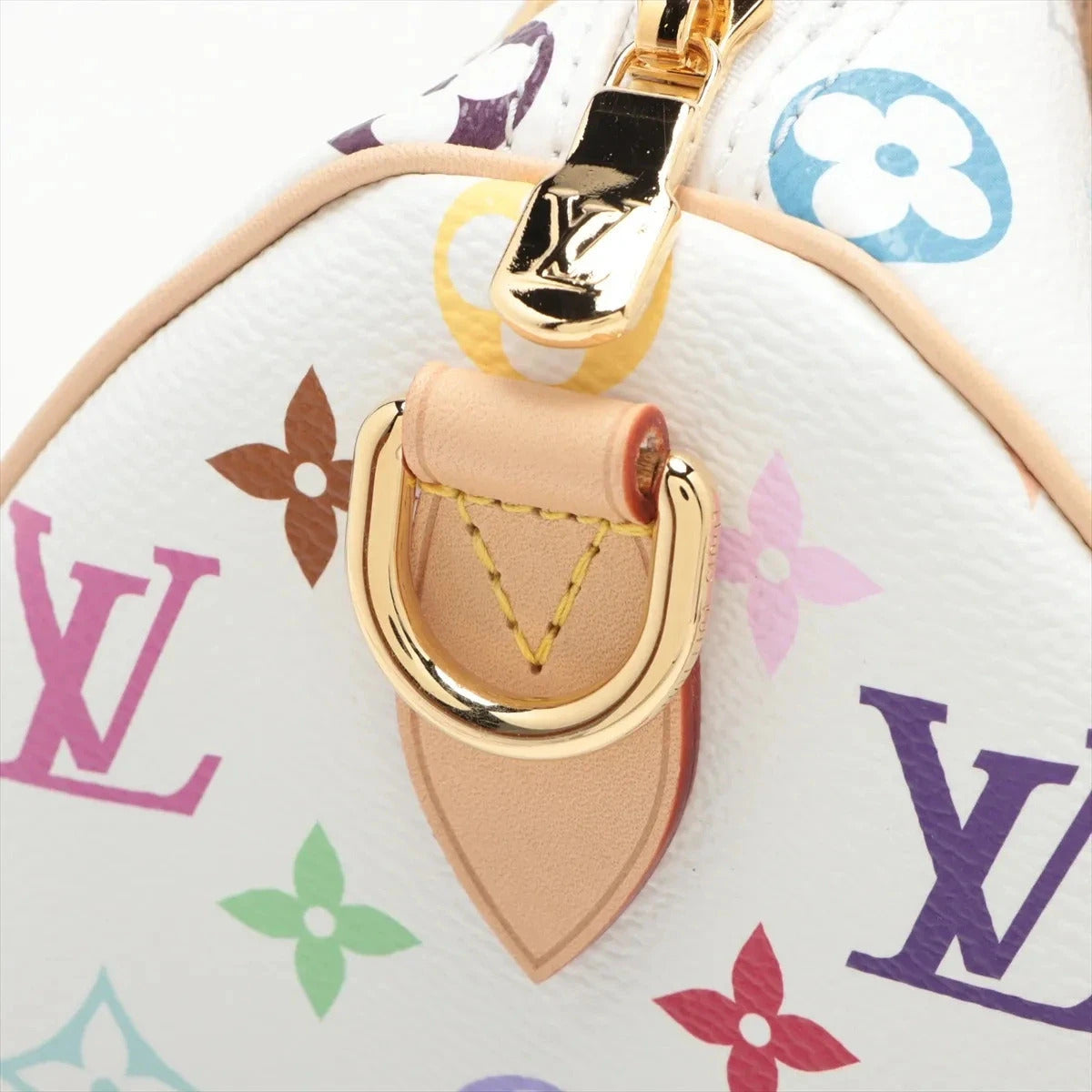 Pre-Loved Speedy Bandoulière Handbag Monogram Multicolore Coated Canvas 25 with Gold Hardware, White Multicolor