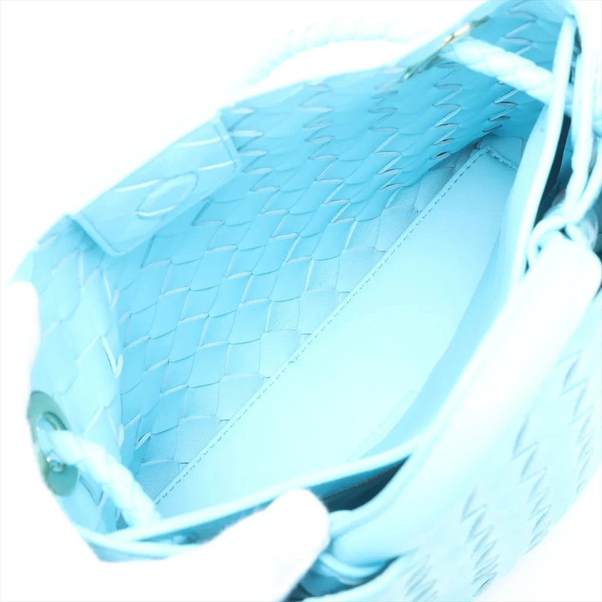 Pre-Loved Andiamo Handbag Intrecciato Leather Small with Gold Hardware, Light Blue