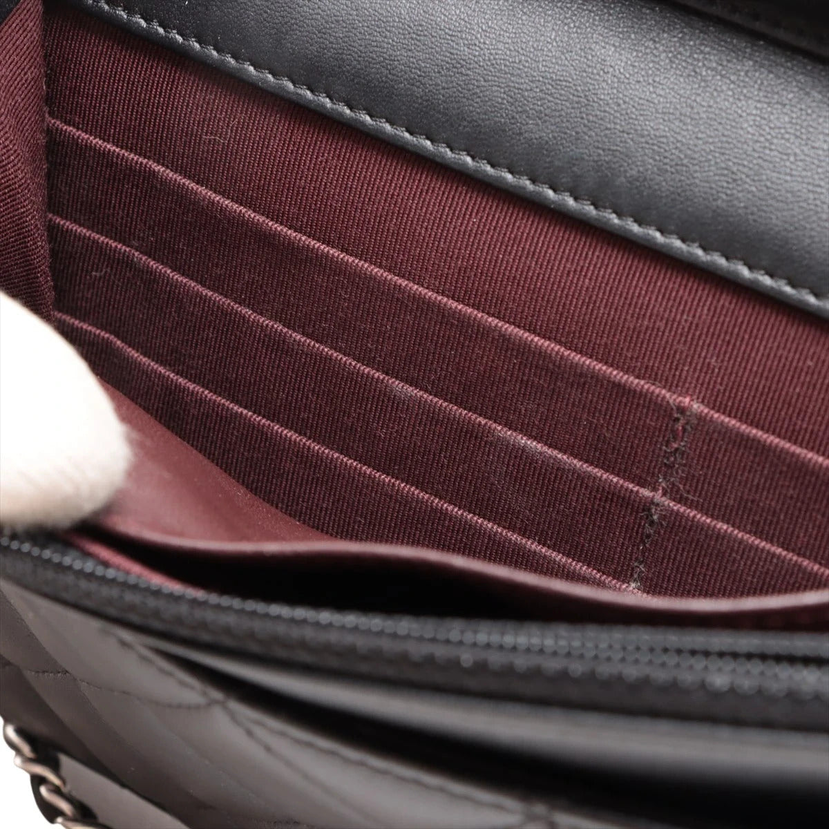 Pre-Loved Wallet on Chain Crossbody Bag Quilted Leather with Silver Hardware, Black