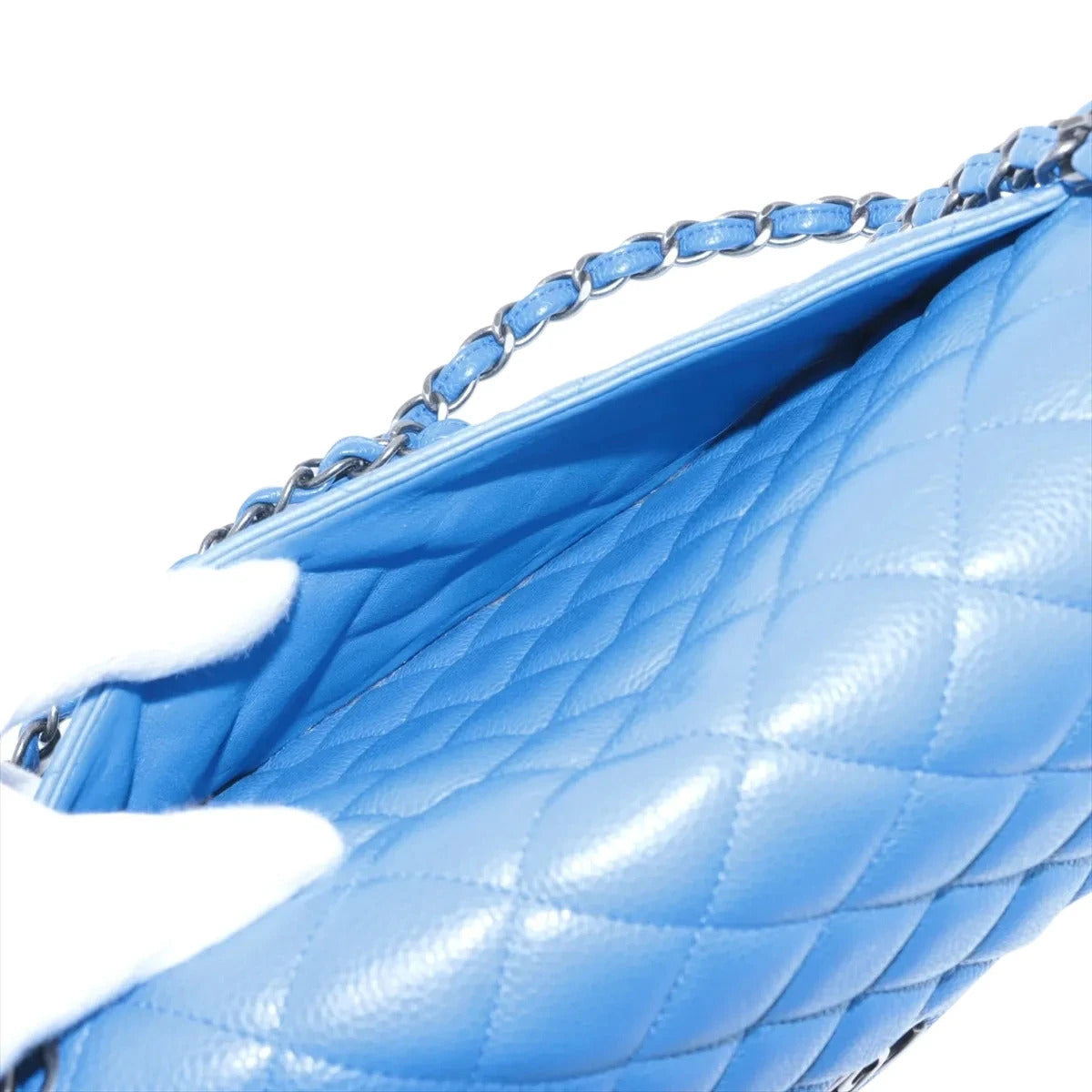 Pre-Loved Classic Double Flap Shoulder Bag Quilted Leather Jumbo with Ruthenium Hardware, Blue