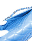 Pre-Loved Classic Double Flap Shoulder Bag Quilted Leather Jumbo with Ruthenium Hardware, Blue