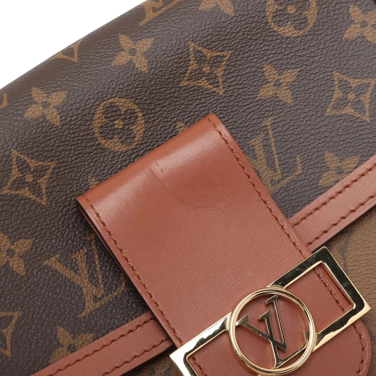 Pre-Loved Dauphine Shoulder Bag Monogram Coated Canvas MM with Gold Hardware, Brown