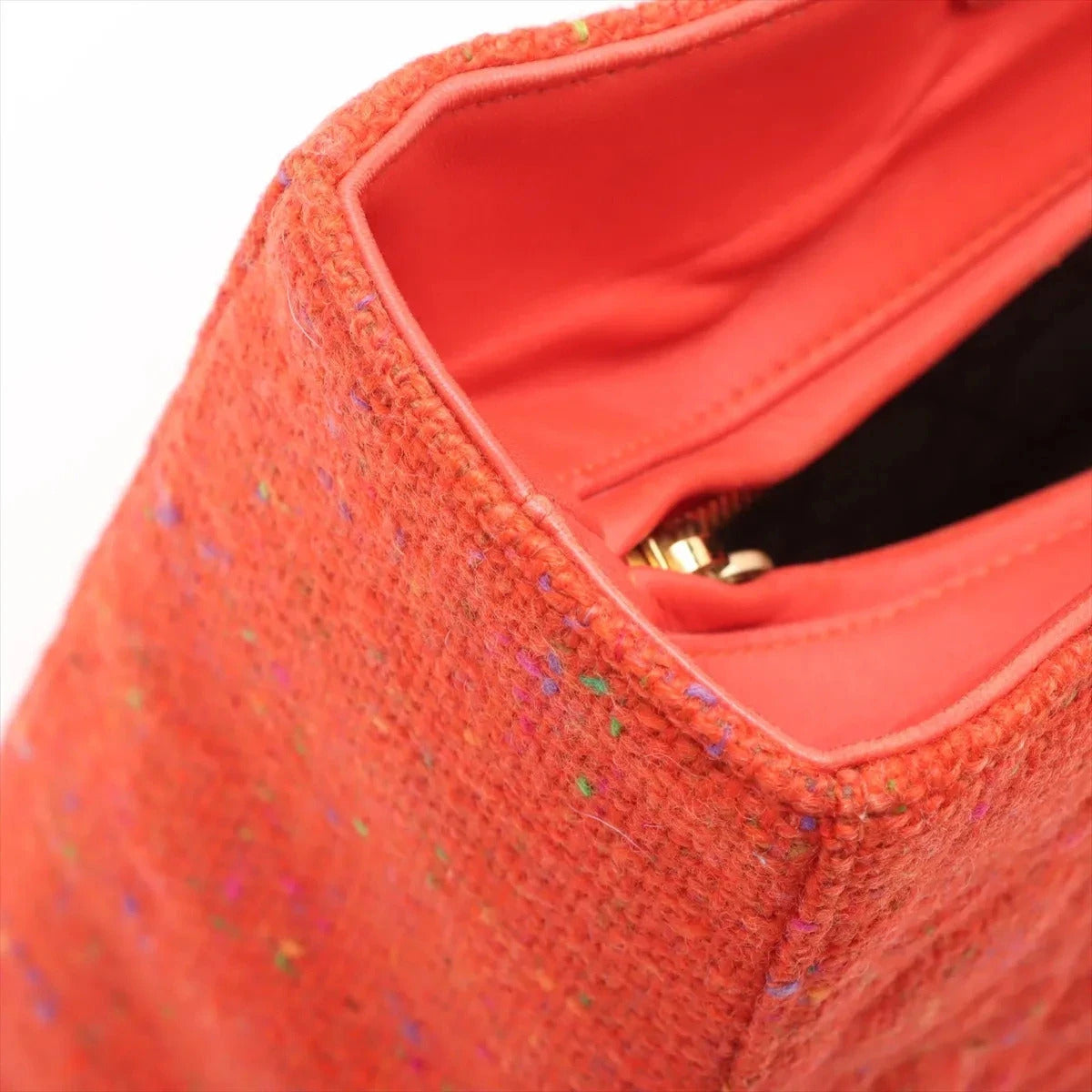 Pre-Loved Lady Dior Handbag Cannage Tweed Large with Gold Hardware, Red
