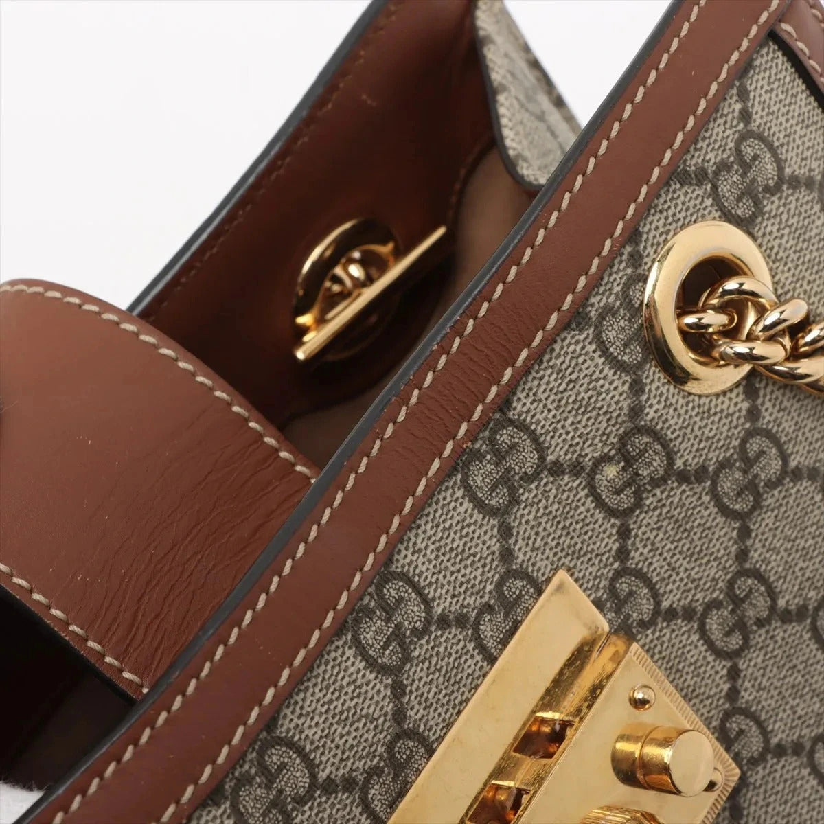 Pre-Loved Padlock Tote Monogram Coated Canvas Small with Gold Hardware, Beige Ebony