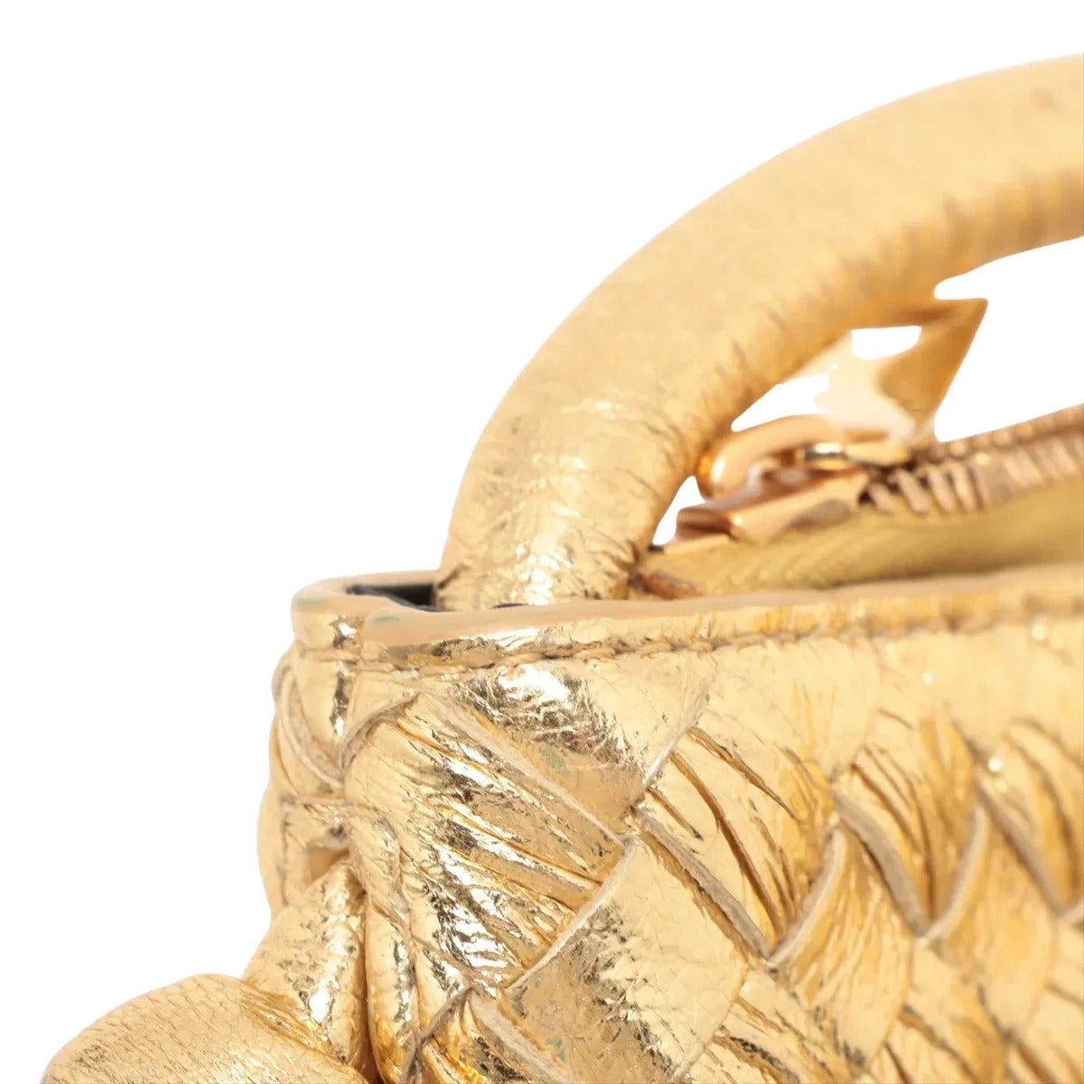 Pre-Loved Sardine Shoulder Bag Intrecciato Leather Mini with Gold Hardware, Gold