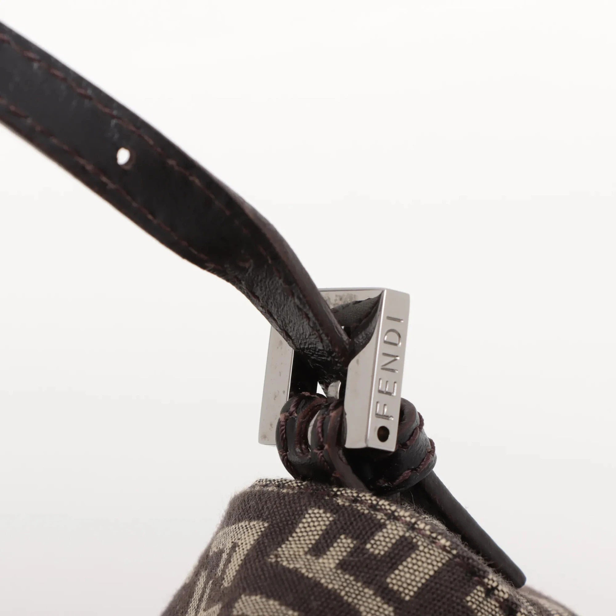 Pre-Loved Mamma Baguette Shoulder Bag Zucchino Coated Canvas with Silver Hardware, Brown