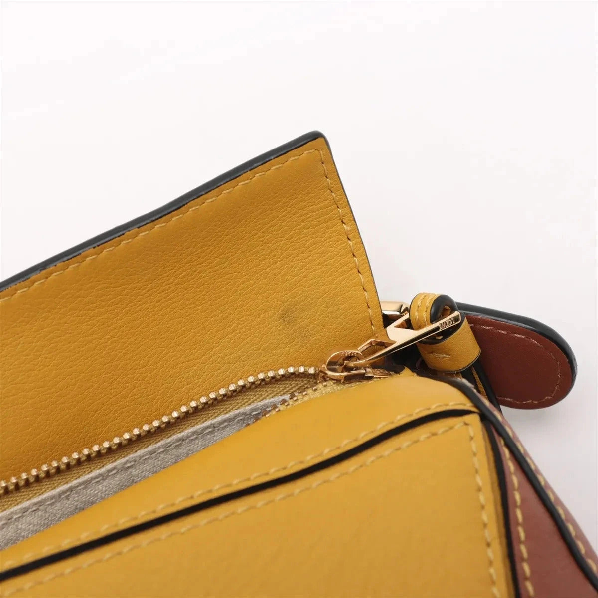 Pre-Loved Puzzle Handbag Leather Mini with Gold Hardware, Yellow, Tan, Cream