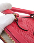 Pre-Loved Horsebit 1955 Handbag Woven Raffia Mini with Gold Hardware, Pink