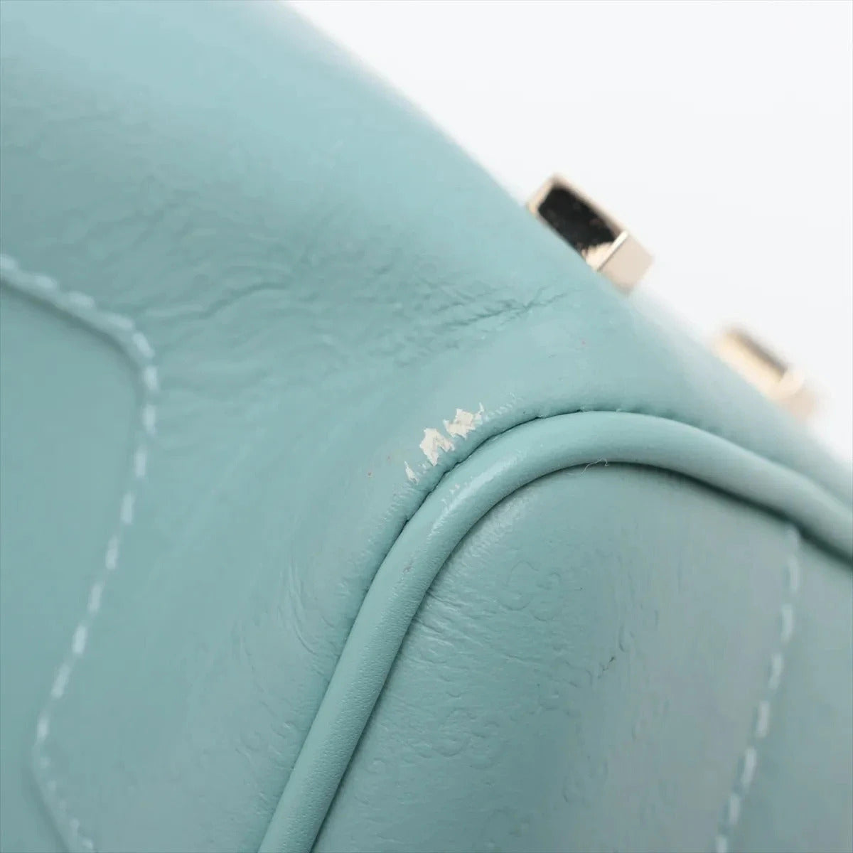 Pre-Loved Boston Handbag Microguccissima Leather Small with Gold Hardware, Light Blue
