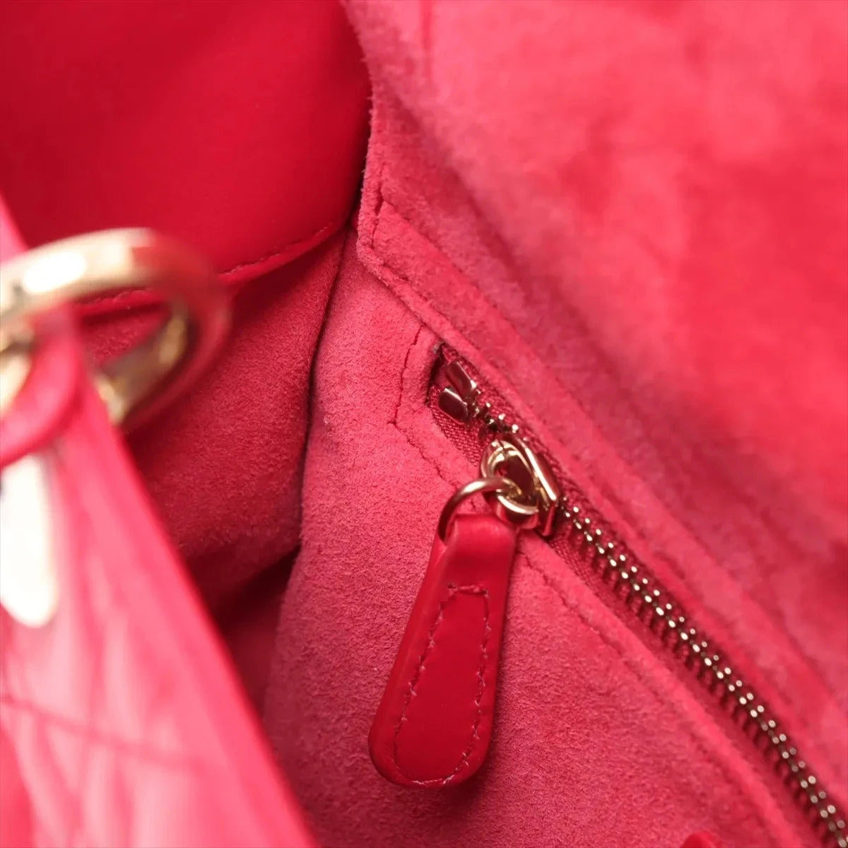 Pre-Loved Lady Dior Handbag Cannage Leather Medium with Gold Hardware, Pink