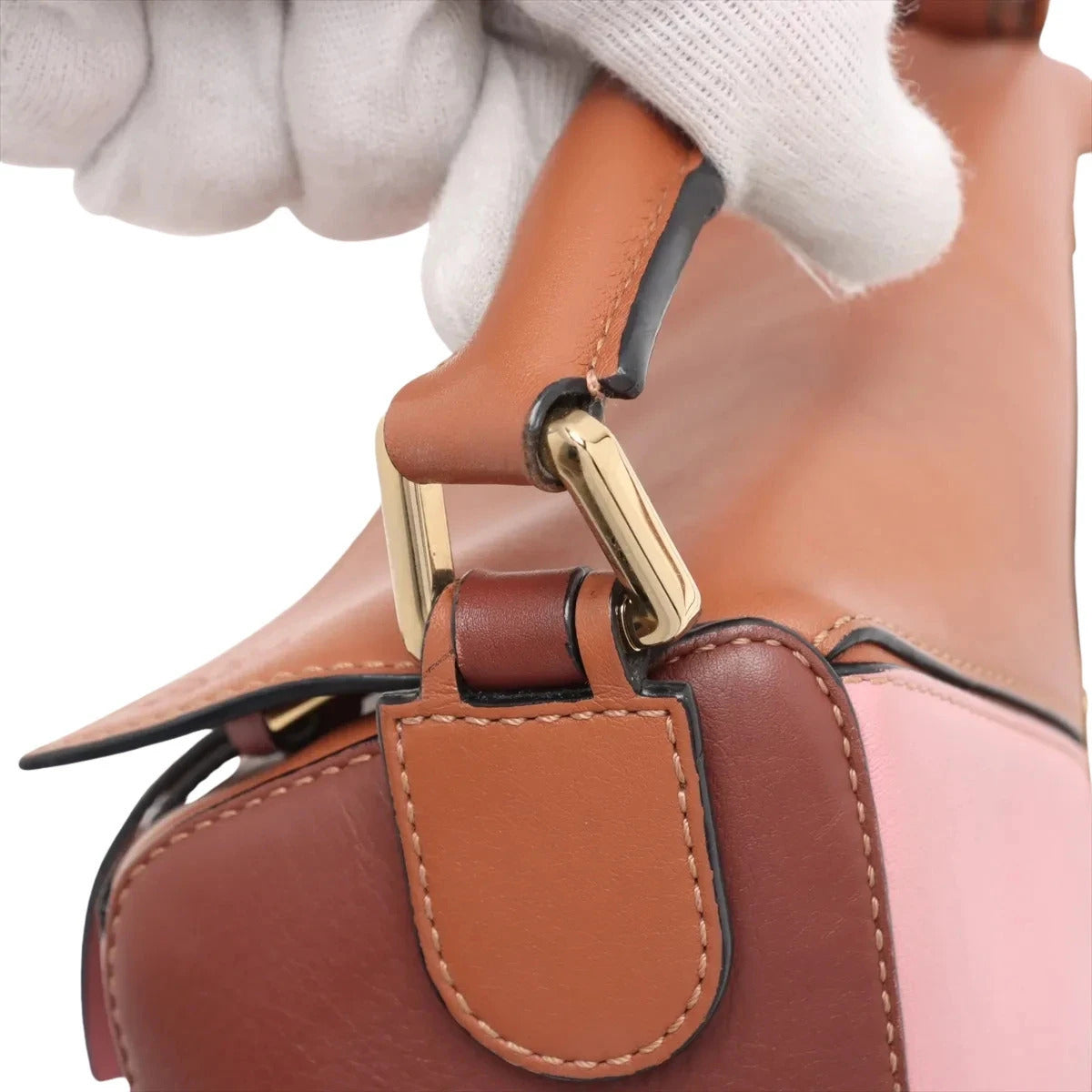 Pre-Loved Puzzle Handbag Colorblock Leather Small with Gold Hardware, Tan, Brown, and Pink