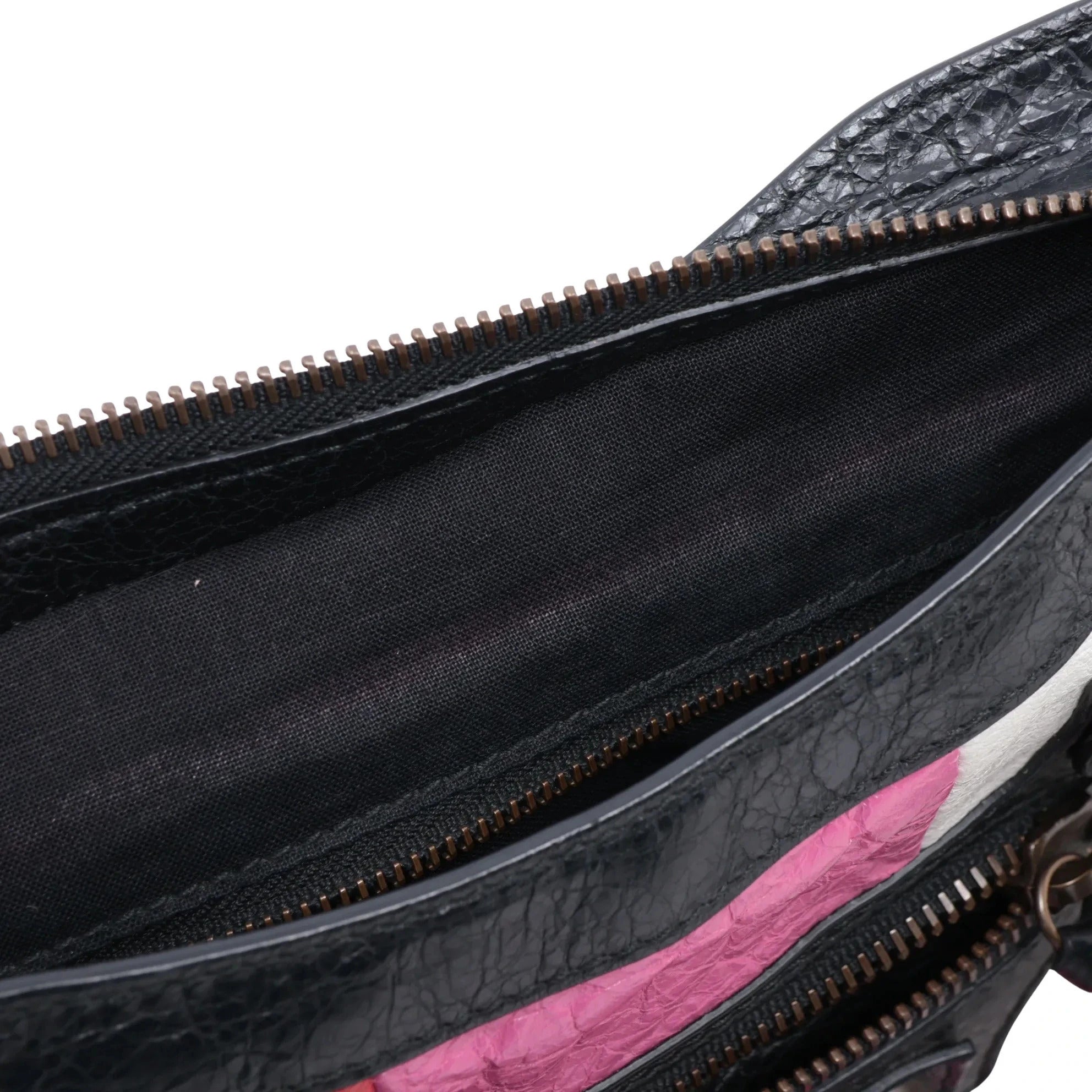 Pre-Loved Classic City Handbag Striped Leather Small with Aged Bronze Hardware, Black, White, Pink, Red
