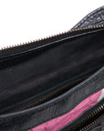 Pre-Loved Classic City Handbag Striped Leather Small with Aged Bronze Hardware, Black, White, Pink, Red