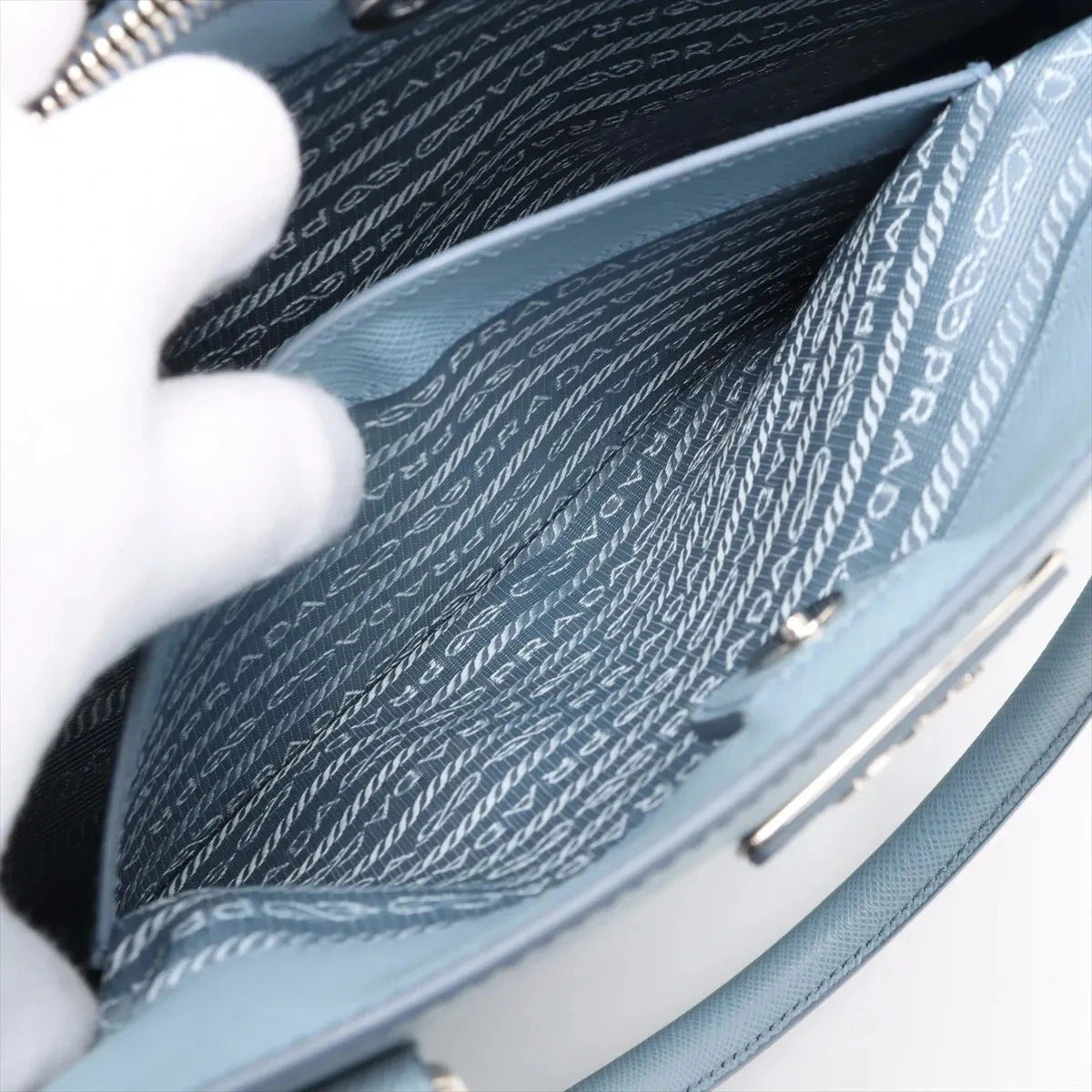 Pre-Loved Galleria Tote Leather Medium with Silver Hardware, Light Blue