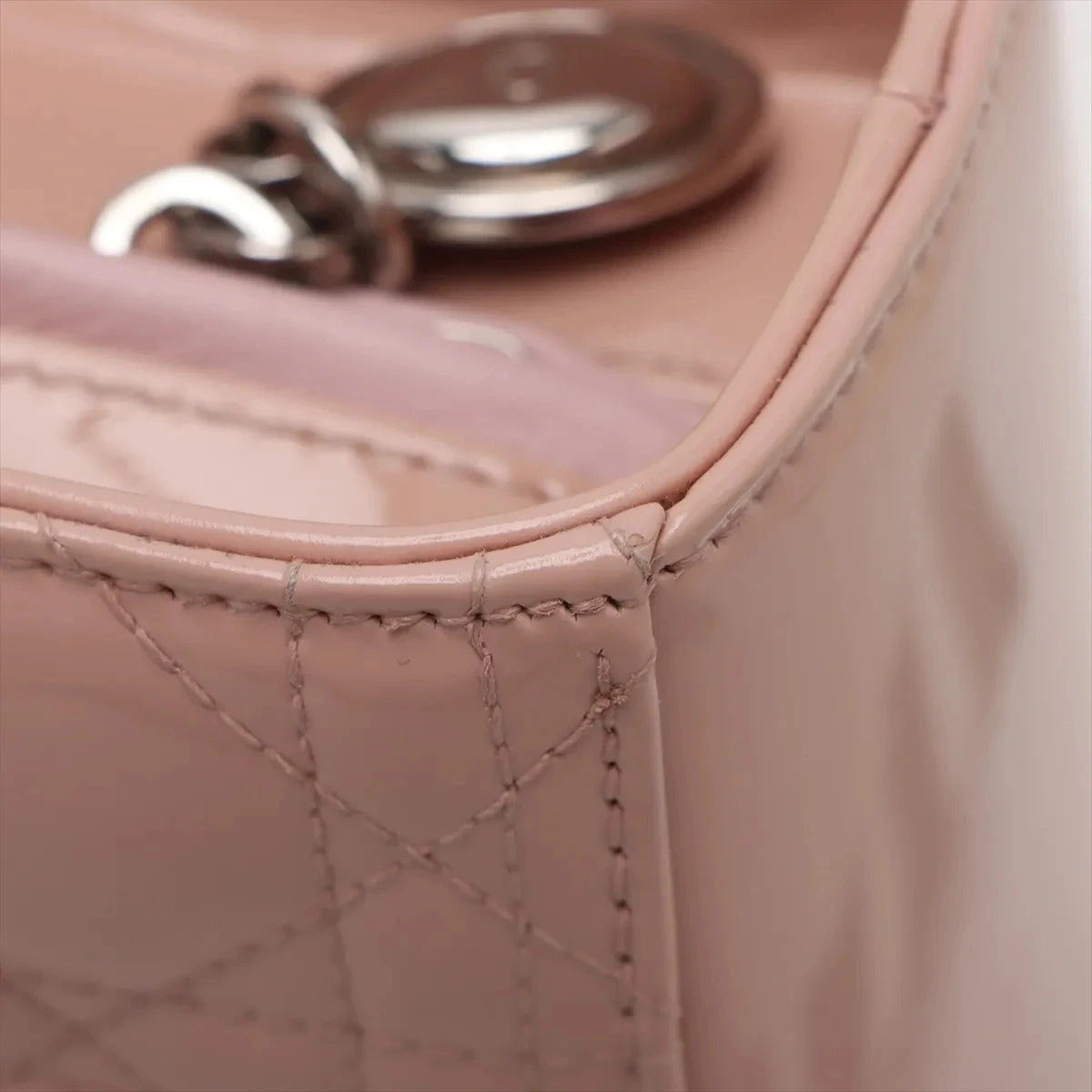 Pre-Loved Lady Dior Handbag Cannage Patent Leather Large with Silver Hardware, Pink