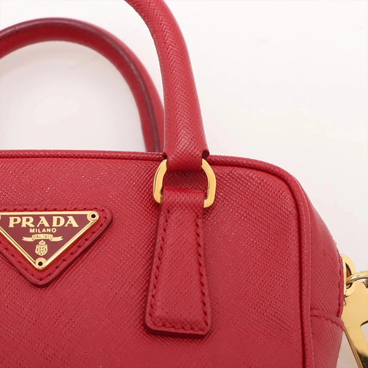 Pre-Loved Saffiano Mini Bauletto Handbag Leather Mini with Gold Hardware, Red