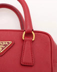 Pre-Loved Saffiano Mini Bauletto Handbag Leather Mini with Gold Hardware, Red