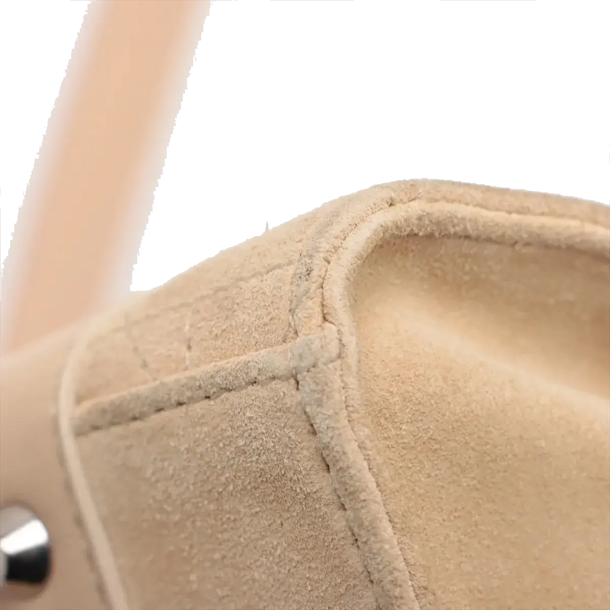 Pre-Loved Lady Dior East West Handbag Cannage Suede with Silver Hardware, Beige