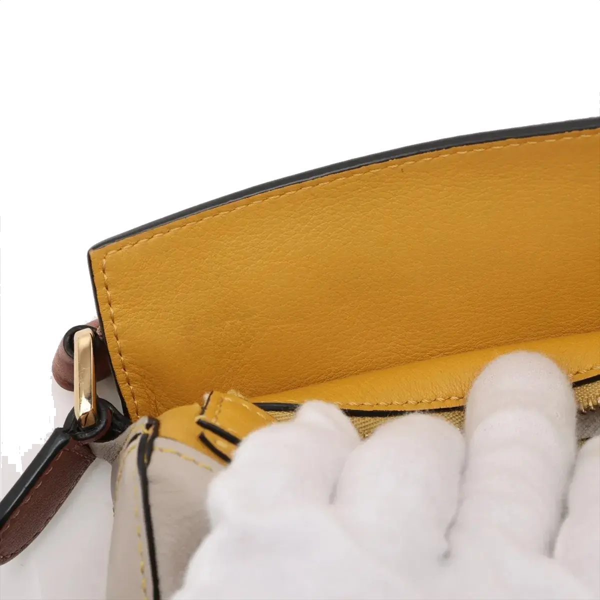 Pre-Loved Puzzle Handbag Leather Mini with Gold Hardware, Yellow, Tan, Cream
