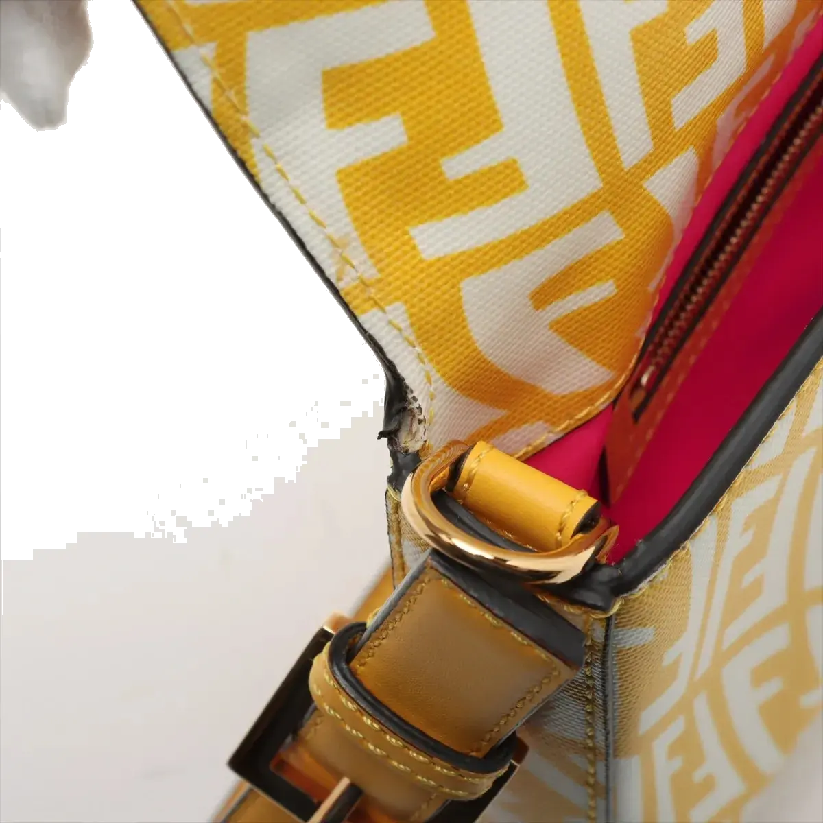 Pre-Loved Baguette Shoulder Bag FF Vertigo Coated Canvas with Gold Hardware, Yellow and White