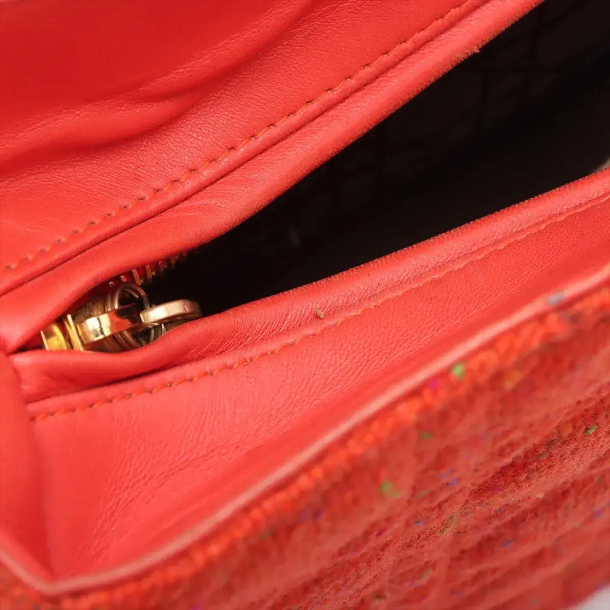 Pre-Loved Lady Dior Handbag Cannage Tweed Large with Gold Hardware, Red