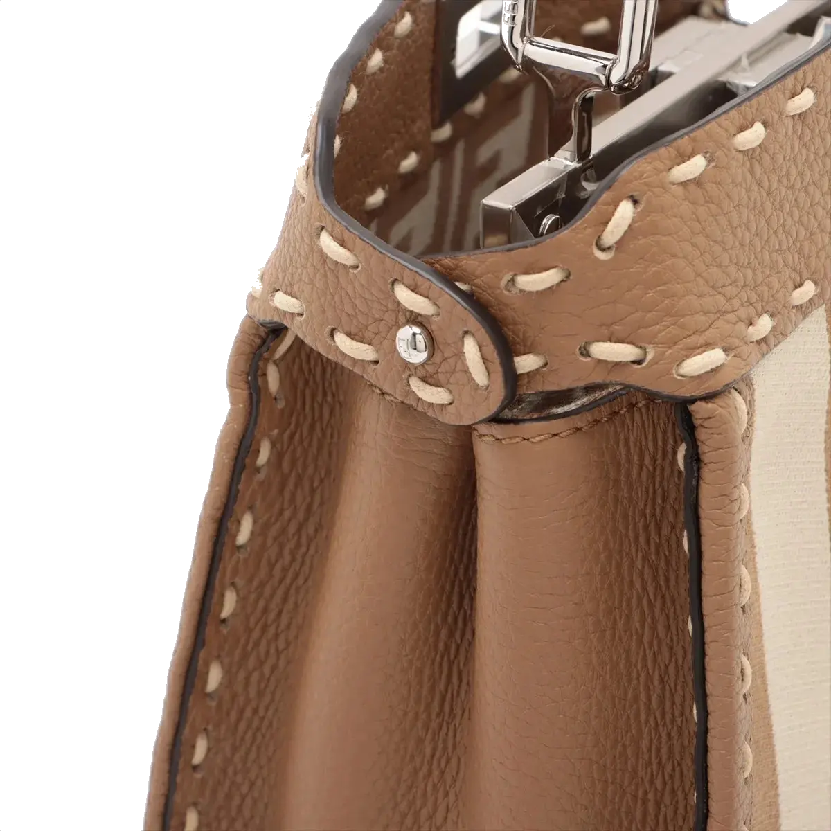 Pre-Loved Peekaboo Handbag Striped Canvas Mini with Silver Hardware, Brown and Beige