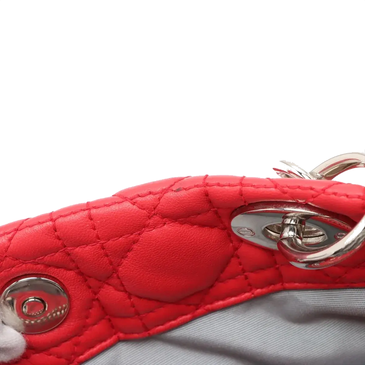 Pre-Loved Lady Dior Soft Shopping Tote Cannage Leather Large with Silver Hardware, Red