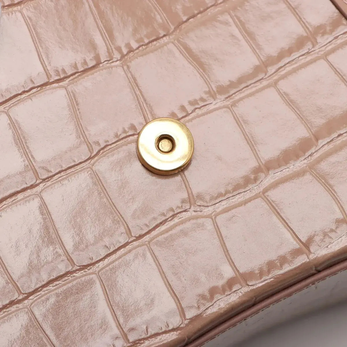 Pre-Loved Hourglass Handbag Crocodile Embossed Leather Small with Gold Hardware, Beige