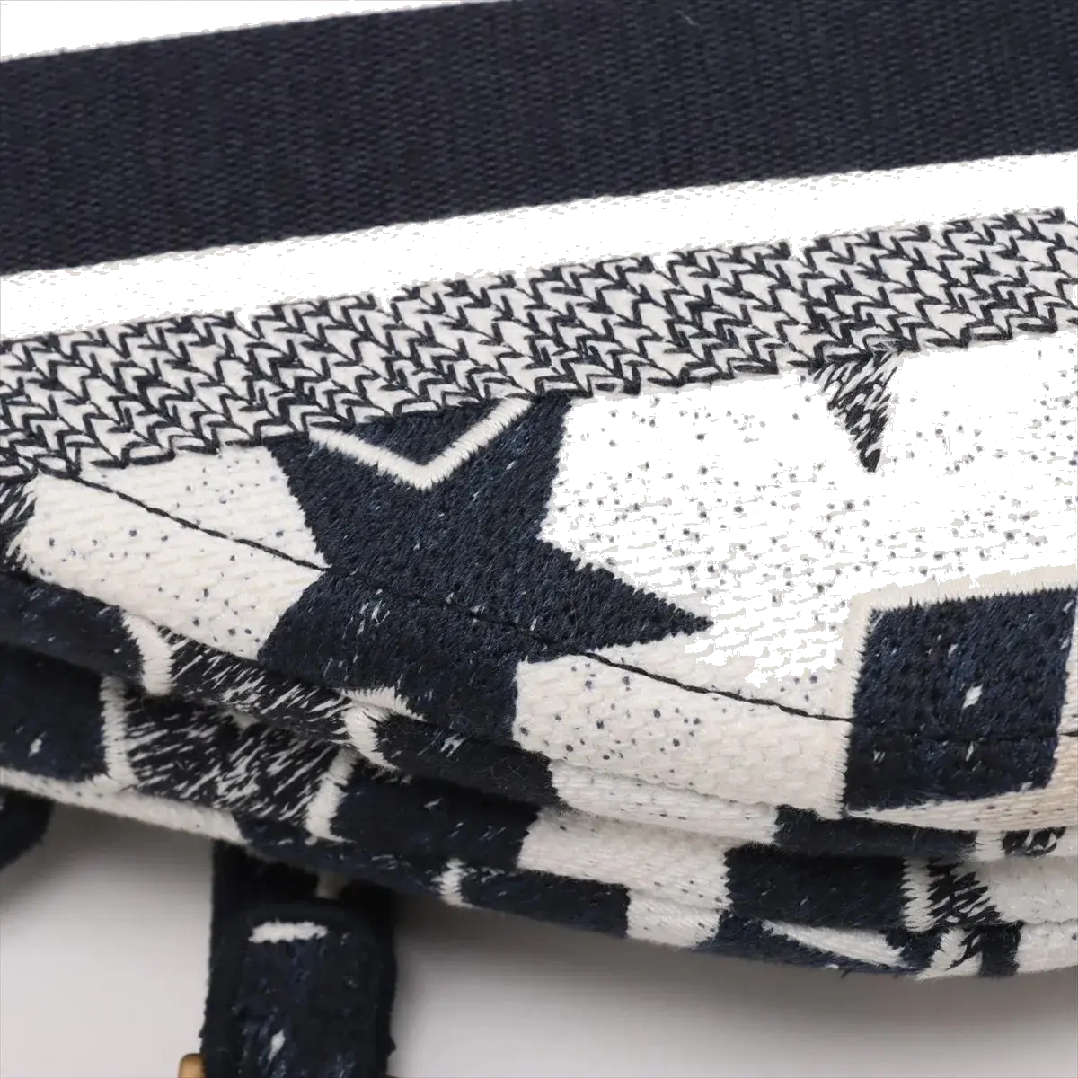Pre-Loved Saddle Shoulder Bag Star Canvas Medium with Aged Gold Hardware, Navy and White