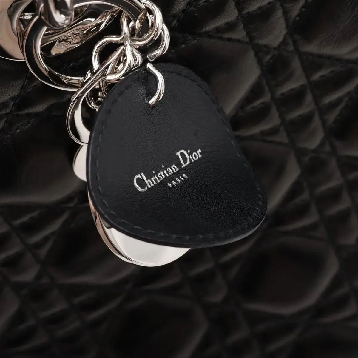 Pre-Loved Lady Dior Handbag Cannage Leather Large with Silver Hardware, Black