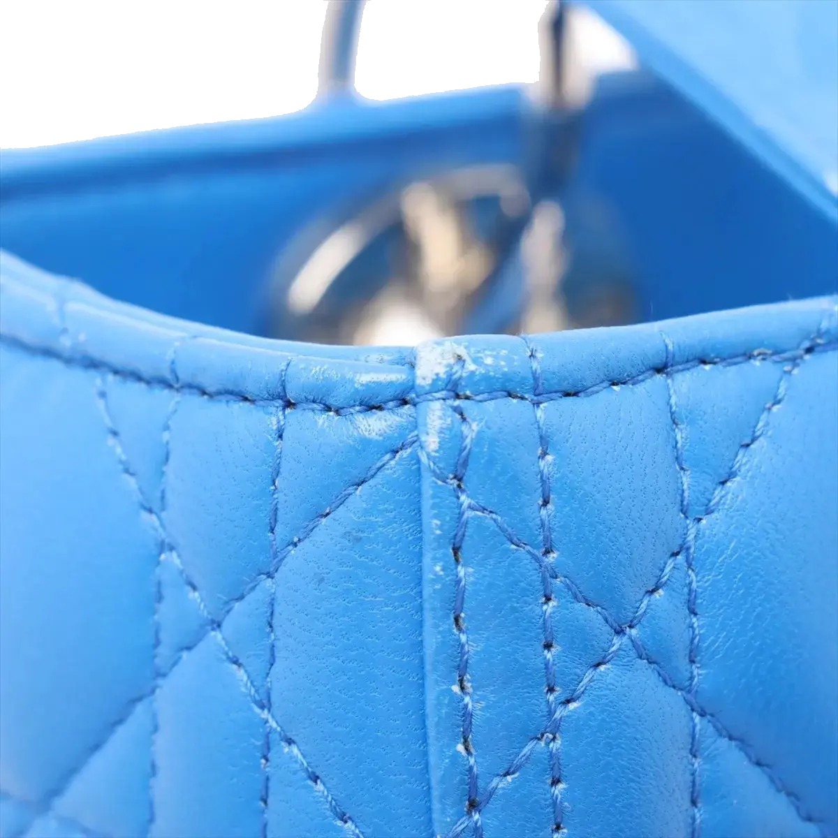 Pre-Loved Lady Dior Handbag Quilted Leather Medium with Silver Hardware, Blue