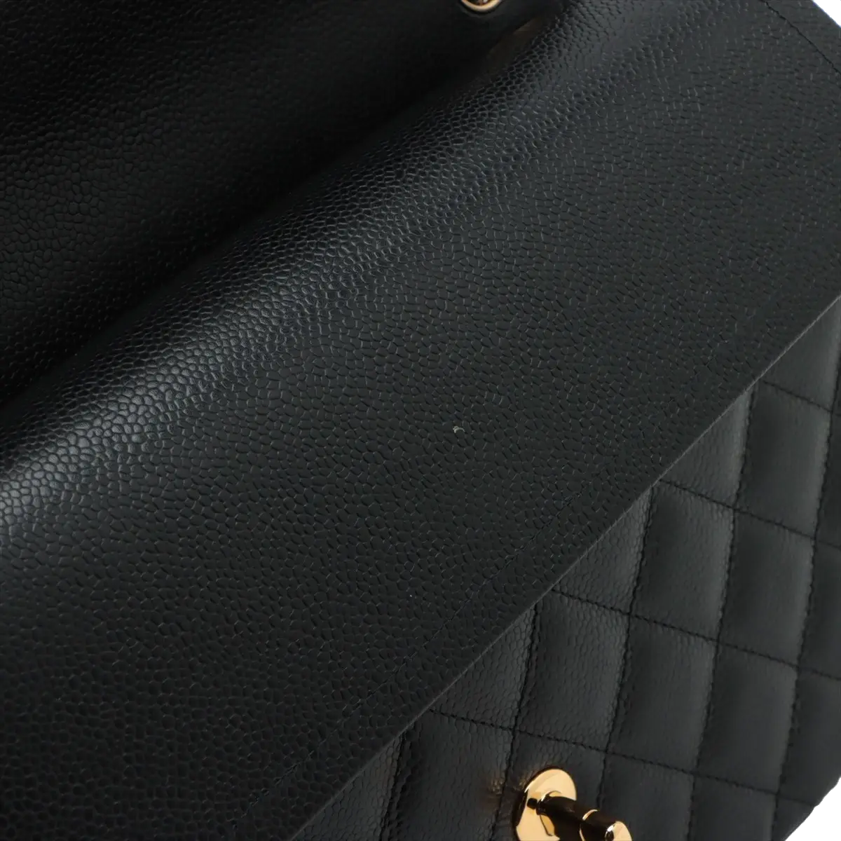 Pre-Loved Classic Double Flap Shoulder Bag Quilted Leather Jumbo with Gold Hardware, Black