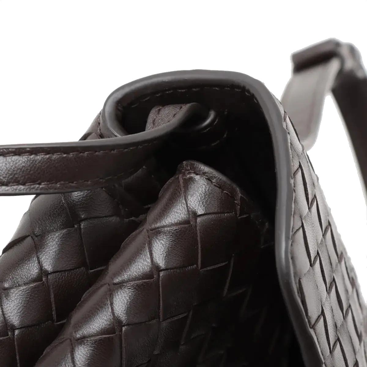 Pre-Loved Andiamo Crossbody Bag Intrecciato Leather Small with Gold Hardware, Dark Brown