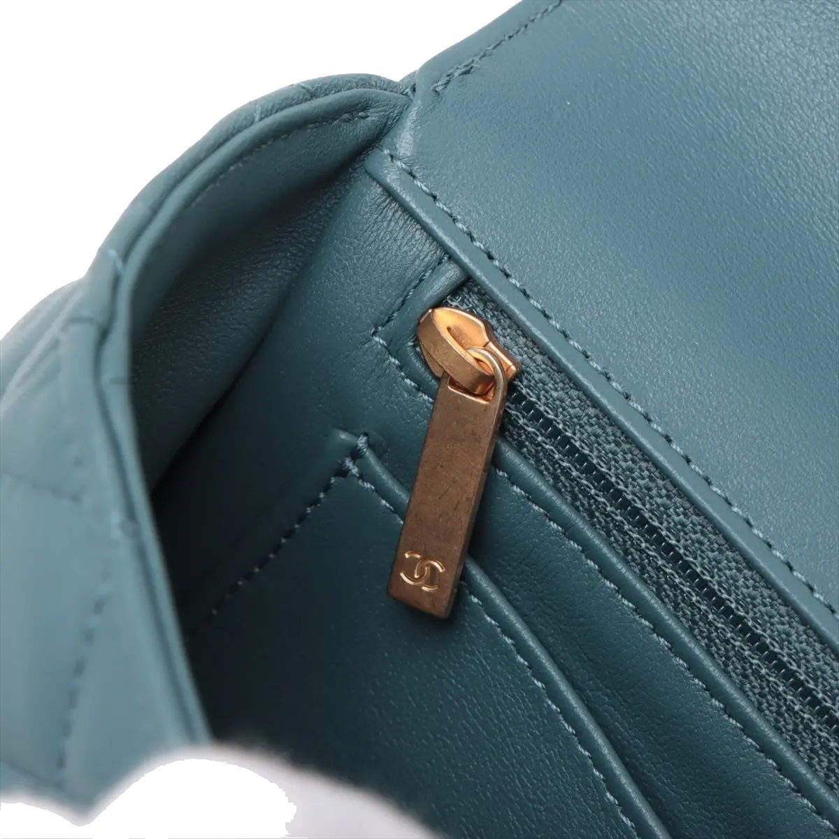 Pre-Loved Mini Flap Bag with Top Handle Handbag Quilted Leather Mini with Gold Hardware, Teal Blue