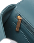 Pre-Loved Mini Flap Bag with Top Handle Handbag Quilted Leather Mini with Gold Hardware, Teal Blue