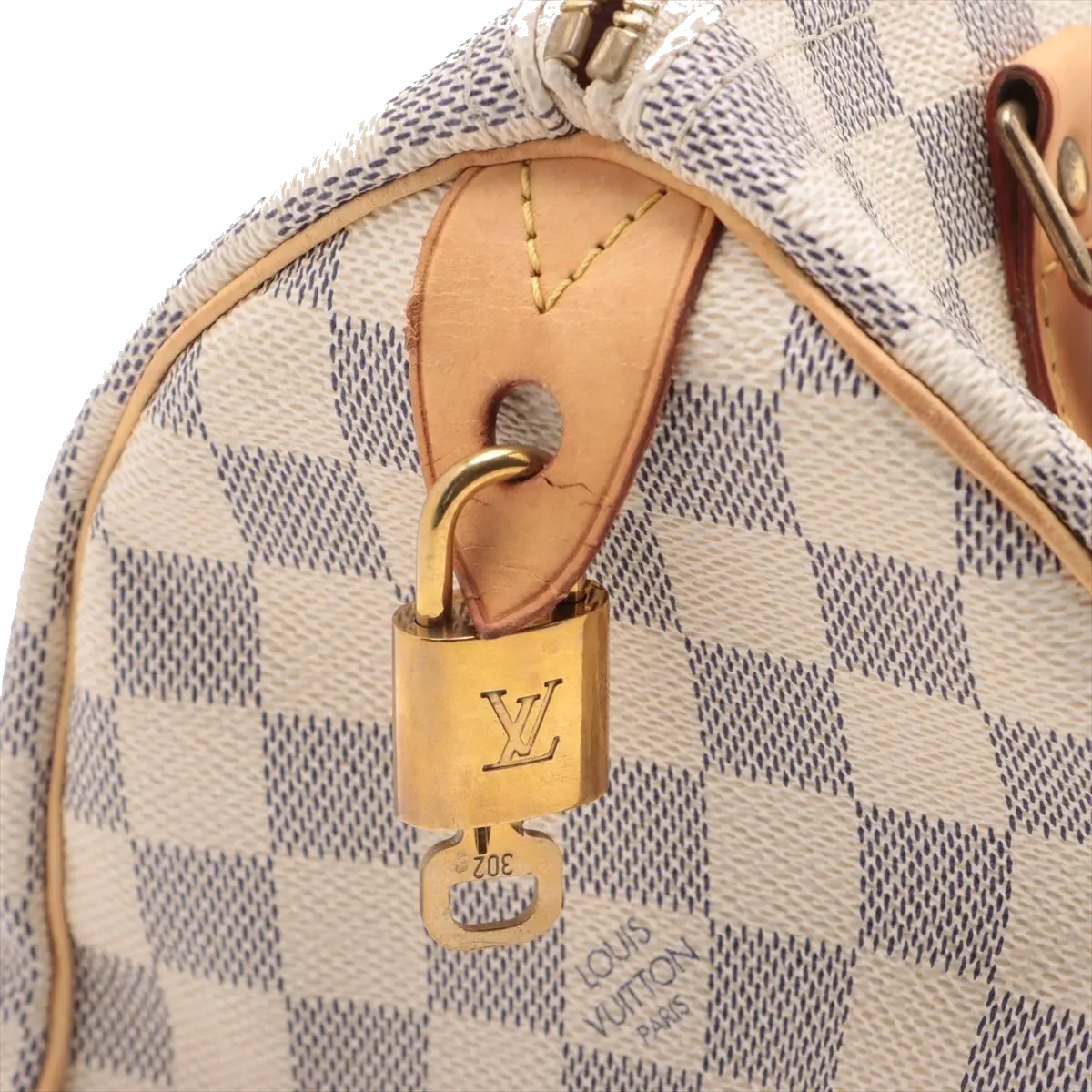 Pre-Loved Speedy Handbag Damier Coated Canvas 25 with Gold Hardware, Cream